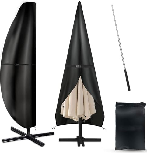 NCKIHRKK Copertura per Ombrellone con Asta, Copri Ombrellone da Giardino in Tessuto Oxford 420D, Impermeabile Anti-UV, Copertura Ombrellone da Giardino e Spiaggia per Ombrellone da 2,7 a 3,5 m, Nero