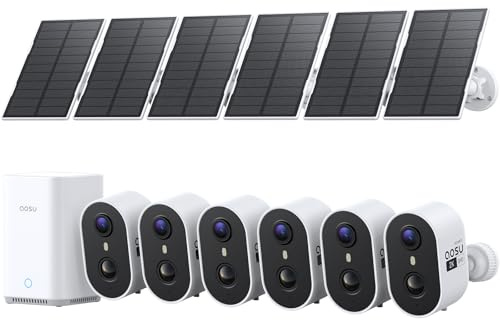 aosu 2K Security Cameras Wireless Outdoor, PIR & AI Human Vehicle Detection | No Subscription Required, 6-Cam Kit, Solar Powered, 32GB Local Expandable 1TB, Sound & Light Alarm, Color Night Vision