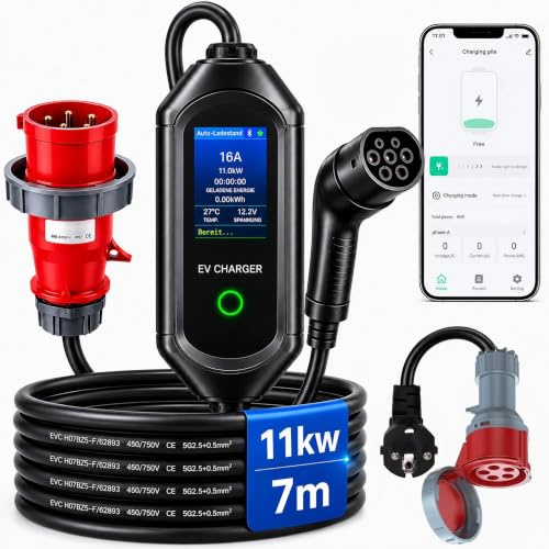 Glosante Mobile Wallbox 11kW mit App, Typ 2 Ladestation 7m