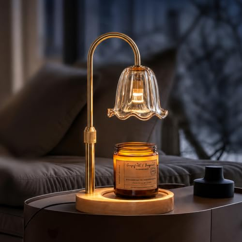 Homelist Candle Warmer Lamp with 2/4/8H Timer & 50W Bulbs*2, Flower Gold | Candle Warmers with Adjustable Height and Brightness, Flameless Burner Suitable Holiday Warming Gifts New Home Bedroom Decor