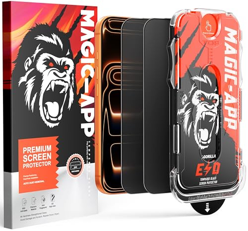 2 Pack X-Gorilla Tempered Glass Screen Protector Compatible with iPhone 17, 16, 15 & 14 Series, 9H Anti-Scratch, Anti-Fingerprint, HD Clear & Privacy (Privacy, iPhone 17 Pro Max)