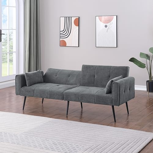 Calivra Schlafsofa,3-Sitzer Futon Couch aus Cordstoff für Wohnzimmer und kleine Räume (Grau)