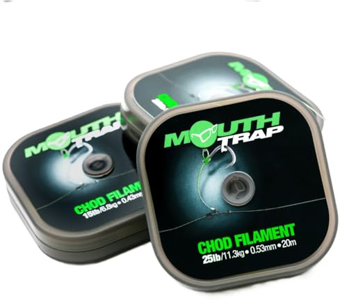 Korda Mouth Trap Fishing Line, 20m, Fluorocarbon, Stiff with Green Tint, High Memory, Curvable for Chods and Hinged Stiff Rigs