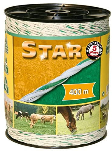 Kerbl 44528 STAR Weidezaunlitze, Weiß/Grün, 6 Leiter, 400m Länge