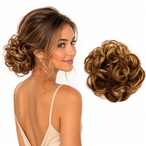 CAISHA Messy Scrunchie Bun Voluminous Wavy Hairpiece Heat-resistant Synthetic Fibres Brown Mix G31A