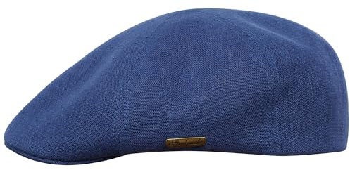 Sterkowski Rusty Duckbill Mütze | 100% Naturleinen Schiebermütze für Herren und Damen | Leichte Sommer Cabrio Flatcap Newsboy Gatsby Golf Cabrio Kappe Vintage Leichte Sonnen Schirm Blau 55