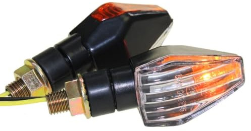 Motorrad Mini Blinker Fox schwarz klar E-geprüft für CPI SM 50 Honda CB 500 600 Italjet Formula Kawasaki KLR KMX 600 650 125 Suzuki DL DR GN GS GSX Yamaha DT XJ XT