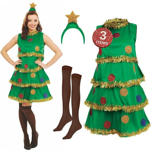 Fun Shack Kostüm Weihnachtsbaum für Damen, Tannenbaum Kleid, Perfekt für Weihnachten und Karneval, M