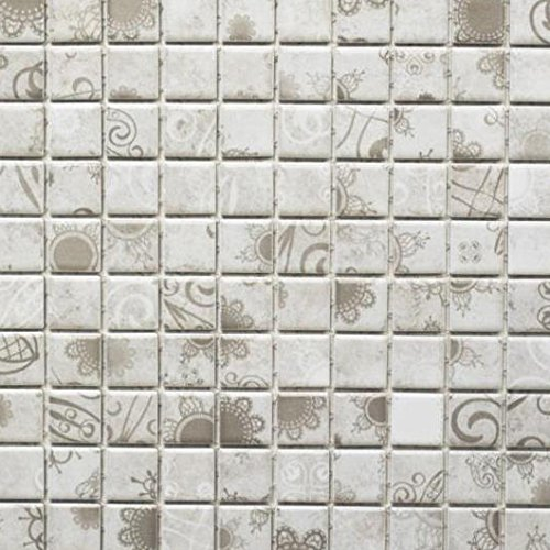Retro Vintage Mosaik Fliese Keramik grau beige WAND BAD WC DUSCHE KÜCHE FLIESENSPIEGEL THEKENVERKLEIDUNG BADEWANNENVERKLEIDUNG
