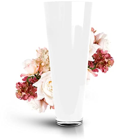 Glaskönig - Weiße Bodenvase aus Glas 43cm hoch Ø 17,5cm - optimale Größe für Jede Dekoration - Dekovase mit dicken Seitenwänden von 5mm und massiven Rundboden für einen sicheren Stand