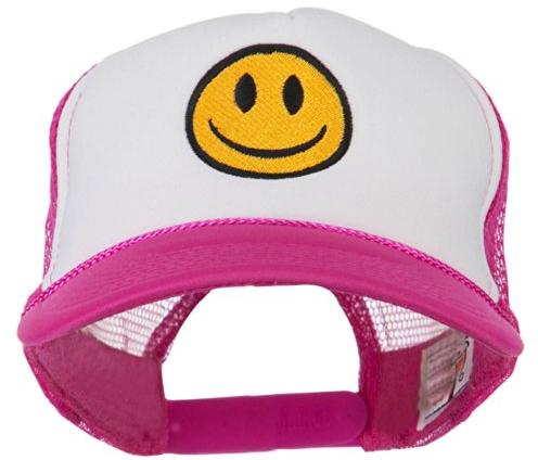 e4Hats.com Smiley-Gesicht bestickte Schaumstoff-Mesh-Rückenkappe, Hot Pink / Weiß, Einheitsgröße