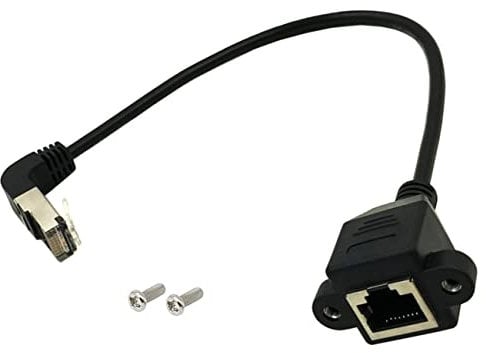 Qaoquda CAT6 Network Extension Cable,90 Degree RJ45 A Male to A Female Screw Panel Mount Extension Cable,Support Ethernet Cat 5e/Cat 6-10 inch (Upward)