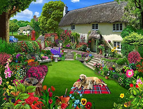 1000 Piece Jigsaw Puzzles For Adults - Dogs In A Cottage Garden - British Artist | Made in the UK | Recycled Puzzleboard | 66cm X 50cm, Jigsaw Puzzles For Adults…