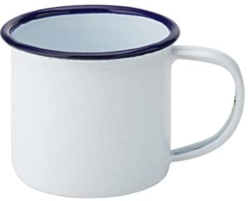 Utopia Enamel Small Mug White with Blue Rim 155ml, Single