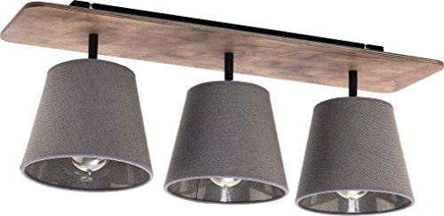Licht-Erlebnisse Deckenstrahler Holz Stoff Metall Natur Grau Wohnzimmer Schlafzimmer L:66cm E27 3-flammig blendarm flexible Deckenlampe Flur AWINION
