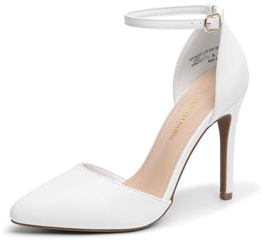 DREAM PAIRS Damen High Heel Pumps | spitzer Zehenpartie Knöchelriemen hoher Absatz Stiletto-Absatz Hochzeitsschuhe Brautschuhe