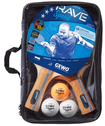 GEWO Rave Speed Tischtennisschläger Set - Kontrollierter Anfänger-Tischtennisschläger mit 3 Bällen - Komplettschläger mit ITTF-Belag, hohe Kontrolle und Geschwindigkeit, konkav, 2mm Dicker Schwamm