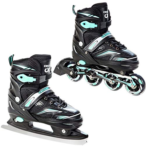 CROXER Optima 2in1 Schlittschuhe Inline Skates Inliner für Kinder Erwachsene verstellbar (Black/Mint, 35-38 (21cm-23cm))