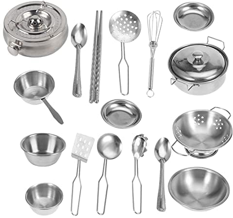 Utensilios de cocina para niños, juguetes de cocina, utensilios de cocina de acero inoxidable, utensilios de cocina, set de juguetes para niños y niñas (18 piezas)