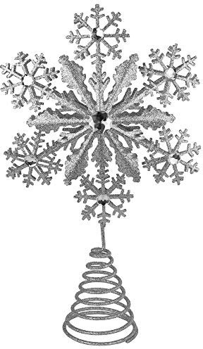 Ornativity Glitzernde Schneeflocken-Baumspitze – silberfarbene glitzernde Edelsteine, Schneeflocken, Weihnachtsbaumspitze, Weihnachtsdekoration, 30,5 cm