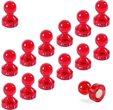 TMS Small Strong Fridge Magnets, 14 Red Magnetic Push Pins for Whiteboards - Office Magnets for Calendars, Wire Wall Notice Boards, Maps, Memo Boards, Neodymium Skittle Marker Magnets