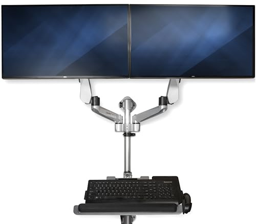StarTech Wandmontage-Workstation, 2x 30 Zoll Monitore, VESA (WALLSTSI2) | Sitz-Steh-Arbeitsplatz, Beweglicher Doppelarm, Tastaturarm, Höhenverstellbar, Ergonomisch, Bis 9kg