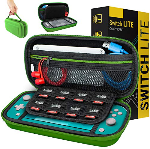 Orzly Etui pour Nintendo Switch Lite, Deluxe Housse Rigide de Rangement Zippée en Matériau Durable Anti-Choc pour la Console Nintendo Switch Lite (2019) et Ses Accessoires - Vert
