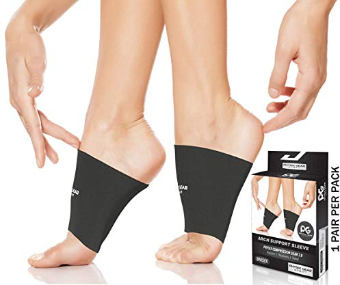 Physix Gear Sport Kompressionsstrümpfe für Fußgewölbeunterstützung, Alternative zu Gel-Einlegesohlen, Plantarfasziitis-Schiene, flache Sohle, orthopädische Schuhe (1 Paar, Schwarz, S)