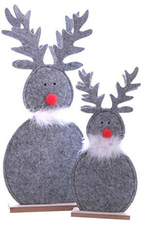 Dio 2er Set großes Filz Rentier grau mit roter Nase 31-43 cm Weihnachten Aufsteller