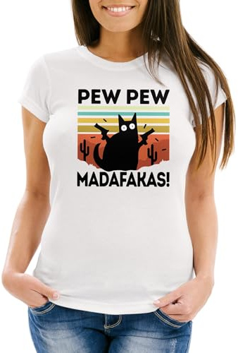 MoonWorks® Damen T-Shirt Pew Pew Madafakas! Schwarze Katze Spruch Meme Frauen Fun-Shirt lustig