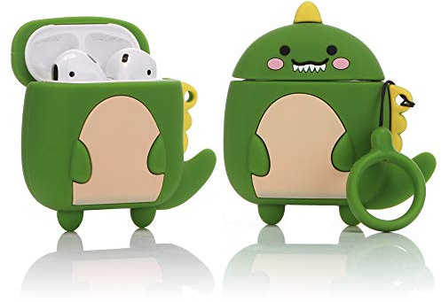 YIGEYI Airpods Schutzhülle aus Silikon, kompatibel mit Airpods 1 und 2, 3D-Cartoon-Abdeckung, niedlich, lustig [Haustierserie] (niedlicher Dinosaurier)