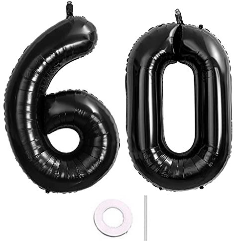 40 Zoll 2 Luftballons Zahle 60. Schwarz Geburtstag XXL 100cm Riesen Folienballon Zahlenballon 60 Schwarz Nummer Folienballon 60 Ballon Zahl 60 Heliumballon Luftballon 60 für Geburtstag Party Deko(60)