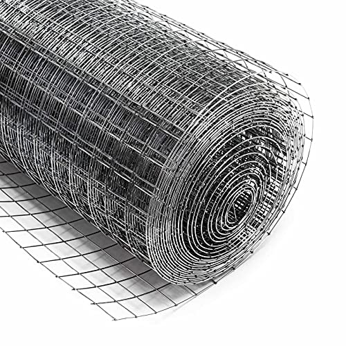 Wiltec Maschendrahtzaun 50 cm x 10 m, 1,2 mm stark 25 x 25 mm Maschengröße, Volierendraht 4-Eck aus Stahl verzinkt, Drahtgitter, Vogeldraht