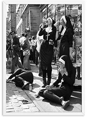 Rebellische Nonne Druck schwarz-weiß Fotografie Poster Leinwand Wandkunst Bild Wohnzimmer Dekoration 30x40cmx1 Stück rahmenlos