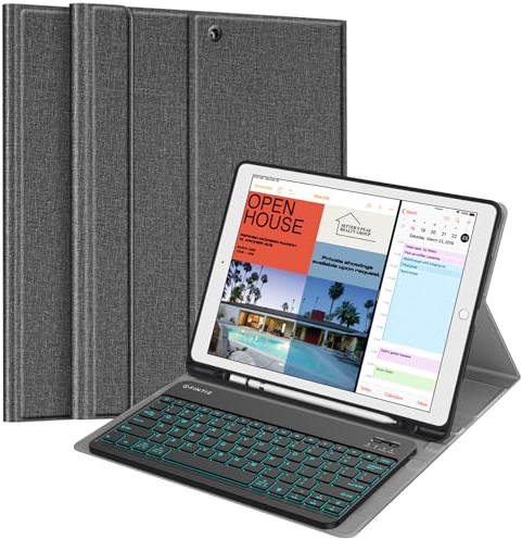 Fintie Keyboard Case for iPad Pro 12.9-inch 2017/2015 (Old Model, 2nd & 1st Generation), Soft TPU Protective Cover, [7 Color Backlit] Magnetically Detachable Wireless Bluetooth Keyboard, Gray
