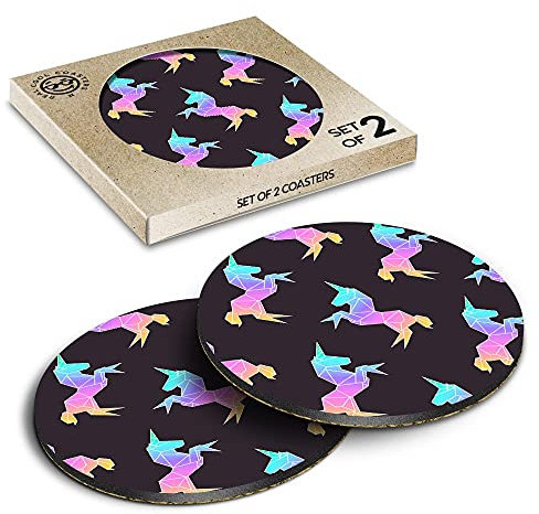 2 x Eco Boxed Cork Coasters - Pretty Pink Unicorn Drink Cup Mug Glass Table Mat #12927