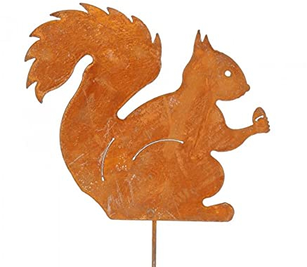 Rostalgie Edelrost Gartenstecker Eichhörnchen mit Nuss 60 cm Gartendekoration Tierfiguren