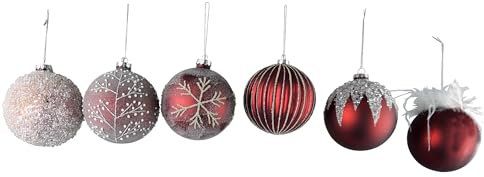 CHICCIE 6 Set Weihnachtskugeln Rot Glas 10cm - Christbaumkugeln Weihnachtskugeln