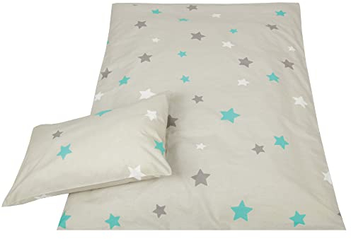 Kinder Bettwäsche 2-TLG (100x135cm / 40x60cm) Bettdecken Set, 100% Baumwolle - Babybettwäsche mit Motiv - Sterne Grau