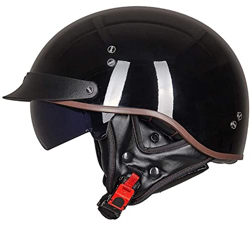 Halbschalenhelm DOT/ECE-Zertifizierter Jethelm Retro mit Visier Motorrad-Helm Brain-Cap Halbschale Retro Roller Helm Moped Halbschale Scooter-Helm Retro Half Helm für Cruiser Chopper 8,XL