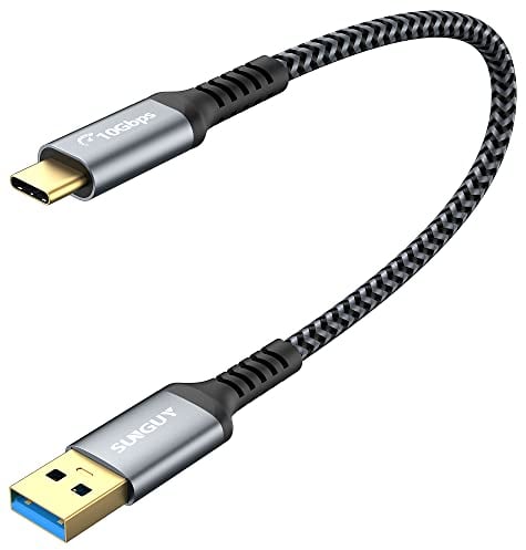 SUNGUY USB Tipo C a USB 3.1 Gen 2 Cable Corto 0.3m 10Gbps Cable de Datos y Cable de Carga Rápida 3A Compatible con Samsung Galaxy S21, SSD, Android Auto,Pixel 8