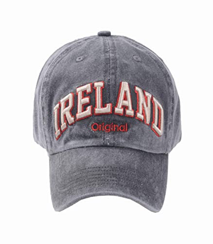 Robin Ruth Graue Baseballkappe mit beige/rotem Irland-Text, mit verstellbarem Riemen, Jeansgrau, Einheitsgröße