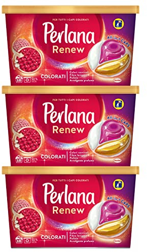3x Perlana Renew Colorati All in 1 Caps Detersivo in Capsule per Lavatrice - 3 Confezioni da 18 Capsule