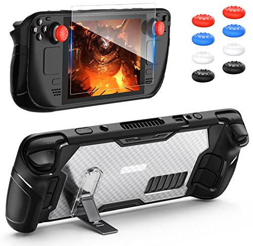 FASTSNAIL Case for Steam Deck OLED/Steam Deck, TPU Protective Shell Cover with Adjustable Kickstand, Detachable Case Accessories with Stand Base/Screen Protector/Thumb Grips, for Valve Steam Deck