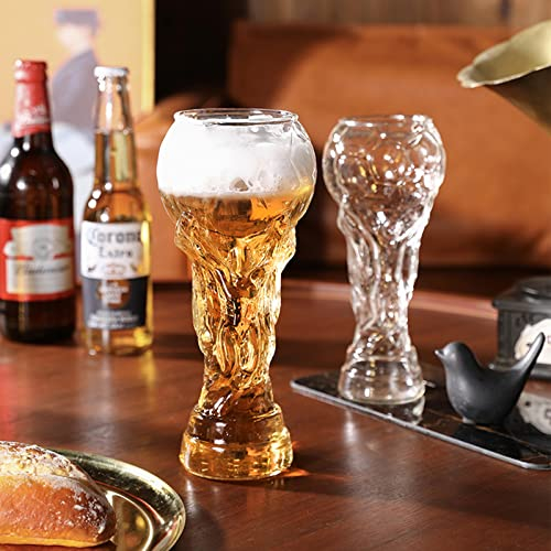 Plcnn 2 vasos de cerveza con forma de fútbol, taza de cerveza de la Copa del Mundo, vaso de fútbol, vaso de cerveza, vidrio de cristal, copa de vino para papá, novio, todos los fanáticos del fútbol
