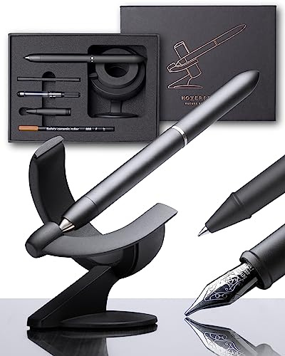 novium Hoverpen Future - Schwebende Füllfeder & Rollerball, Deep Black | Modularer Stift (2-in-1) mit magnetischer Schwebetechnik, Raumfahrt-Design, Schmidt-Nachfüllminen, Premium-Geschenkidee