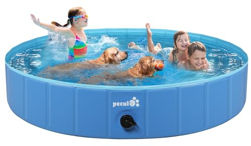 Pecute Paddling Pool for Dogs - 180cm, Sturdy Foldable Dog Swimming Pool Bathtub, Large Small Dogs Anti Slip Outdoor Swimming Pool for Garden Patio Bathroom(XXL 180 x 30cm)