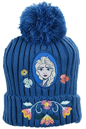 Sun City Frozen - Die Eiskönigin ELSA Kinder Mädchen Winter-Mütze Strick Bommelmütze, Farbe:Blau, Größe:52