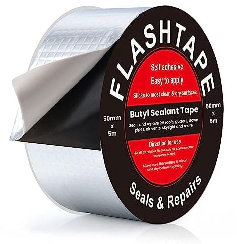 Butyl Tape for Repair Roof Leaks and Cracks 50mm(W) x 5 Meter (L) Strong Heavy Duty Waterproof Aluminum Sealant Flash Tape for Sealing Roof, Gutter, Tanking, Leaking Pipes- Repair Tape Indoor/Outdoor