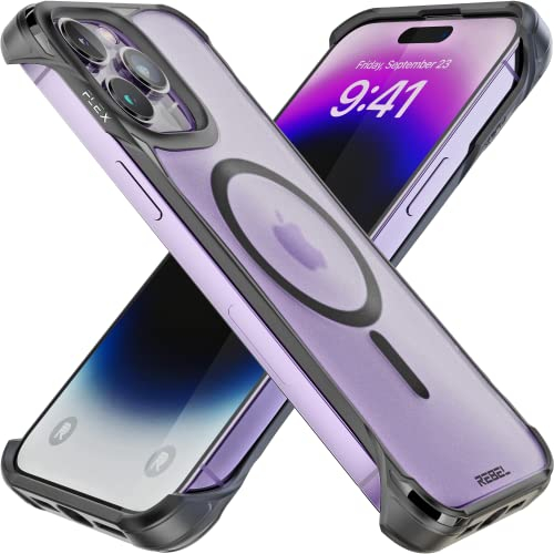 REBEL Schutzhülle iPhone 14 Pro, Frosted Flex-Serie, freiliegende Seiten für Komfort, stark MagSafe-kompatibel, lichtdurchlässig, schützend, stoßfest, verbesserte rahmenlose Abdeckung, 17,5 cm